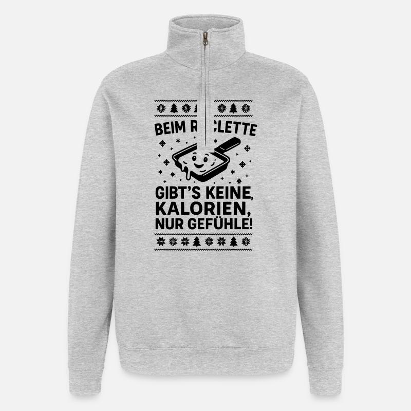 Raclette Spruch Kalorien Gefühle - Quarter-Zip-Sweatshirt - Grau meliert