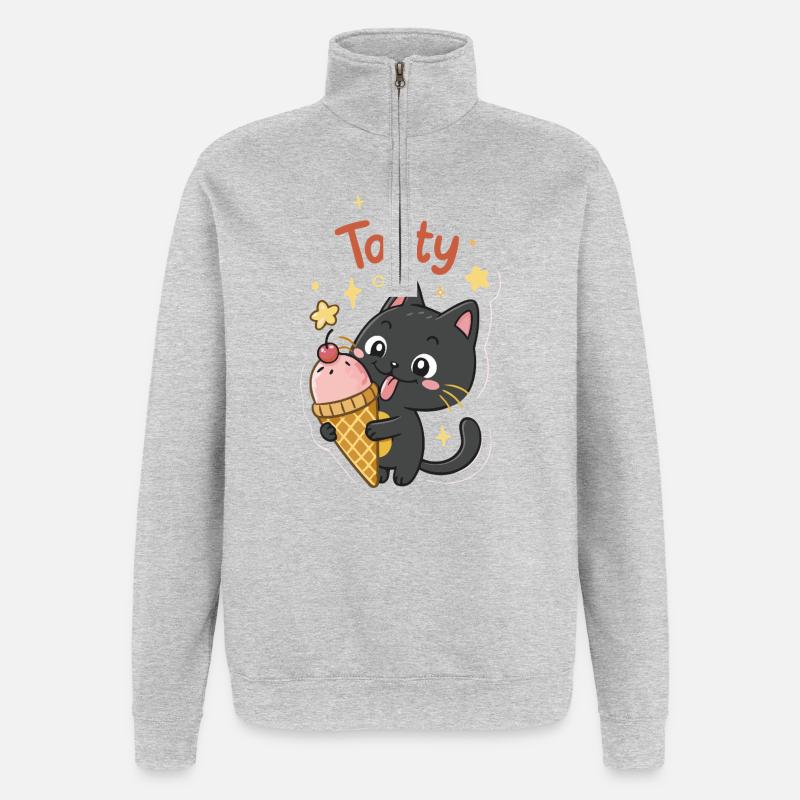 Gourmet-Katze und Eiscreme - Quarter-Zip-Sweatshirt - Grau meliert