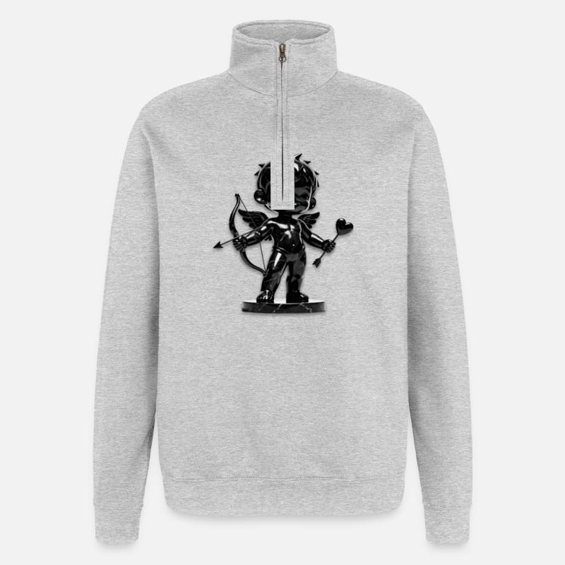 Schwarzer Amor mit Bogen - Quarter-Zip-Sweatshirt - Grau meliert
