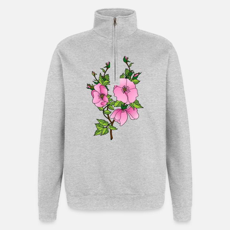 Blumen - Quarter-Zip-Sweatshirt - Grau meliert