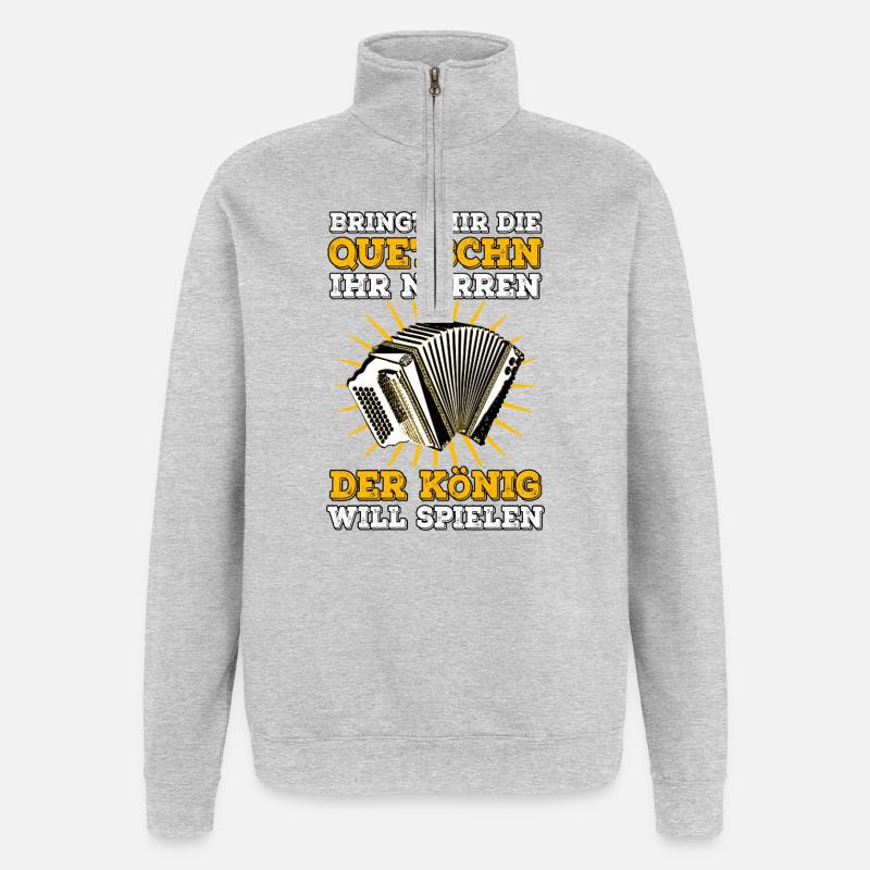 Quetschn - Der König will spielen! - Quarter-Zip-Sweatshirt - Grau meliert