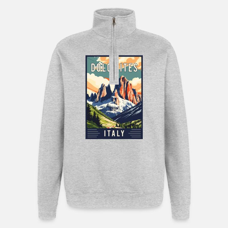 Découvrez les majestueuses Dolomites en Italie - Sweat à zip 1/4 - gris chiné