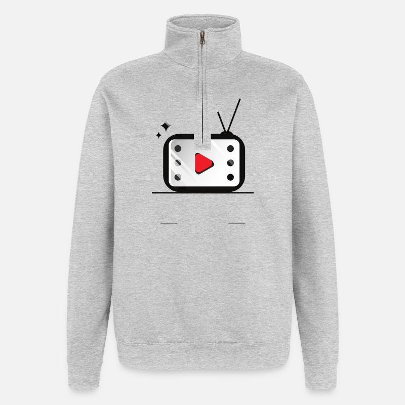 Retro TV Play Button Pattern - Quarter-Zip Sweatshirt - heather grey