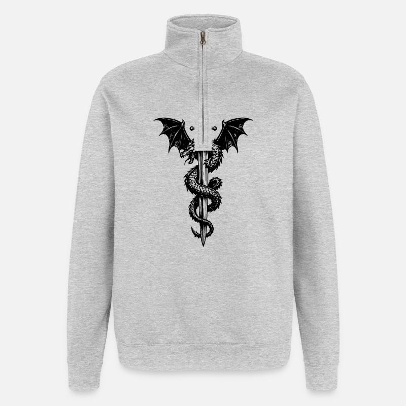 Blason médiéval avec dragon et épée - Sweat à zip 1/4 - gris chiné