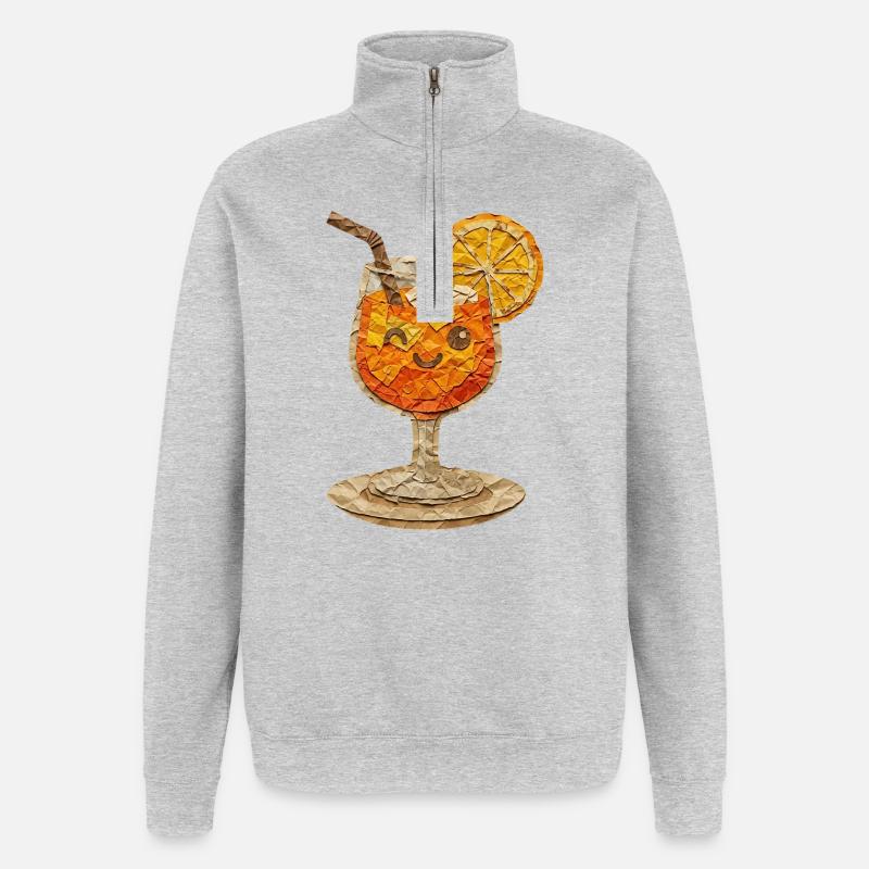 Boisson en papier : Orange Face - Sweat à zip 1/4 - gris chiné