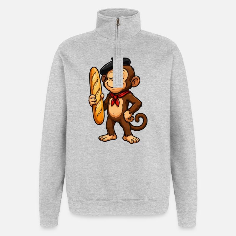 Baguette monkey with beret - Quarter-Zip Sweatshirt - heather grey