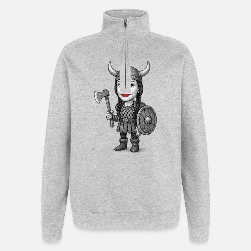 Viking Red Lips Warrior - Quarter-Zip Sweatshirt - heather grey