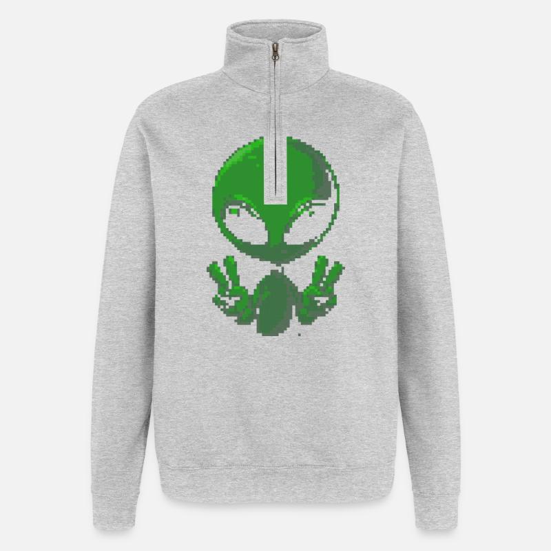 Signe de paix extraterrestre Pixel - Sweat à zip 1/4 - gris chiné