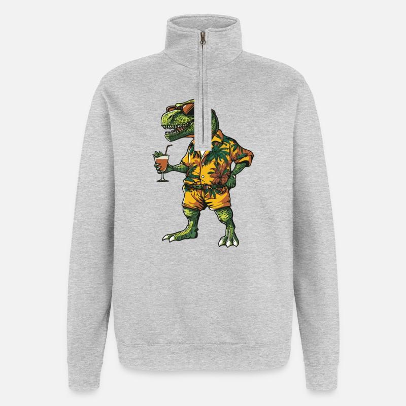 Dinosaur T-Rex Comic Summer - Quarter-Zip Sweatshirt - heather grey