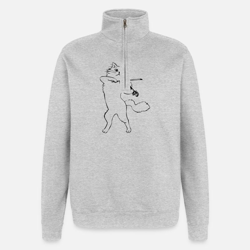Chat avec violon - Sweat à zip 1/4 - gris chiné