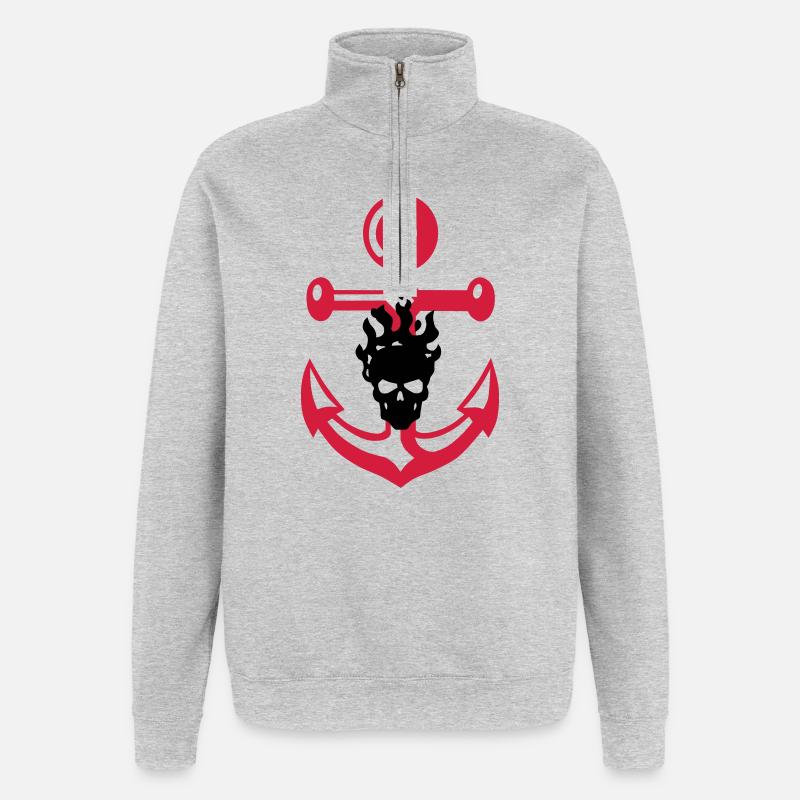 Anker und Schädel - Quarter-Zip-Sweatshirt - Grau meliert