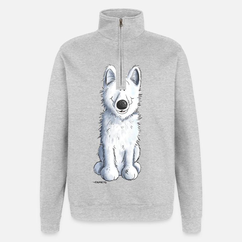 Schweizer Schäferhund - Quarter-Zip-Sweatshirt - Grau meliert
