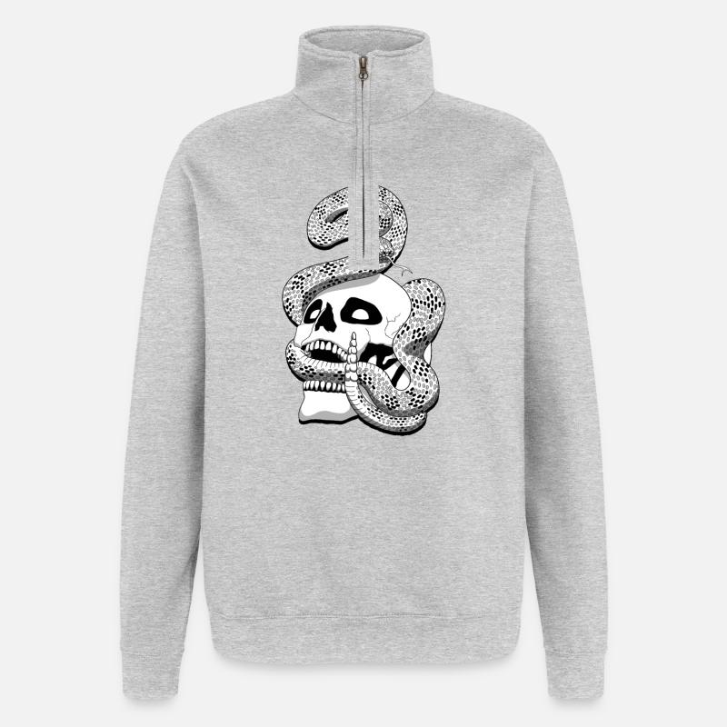 Serpent à sonnette et crâne - Sweat à zip 1/4 - gris chiné
