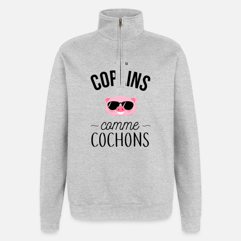 Copains comme cochons - Sweat à zip 1/4 - gris chiné