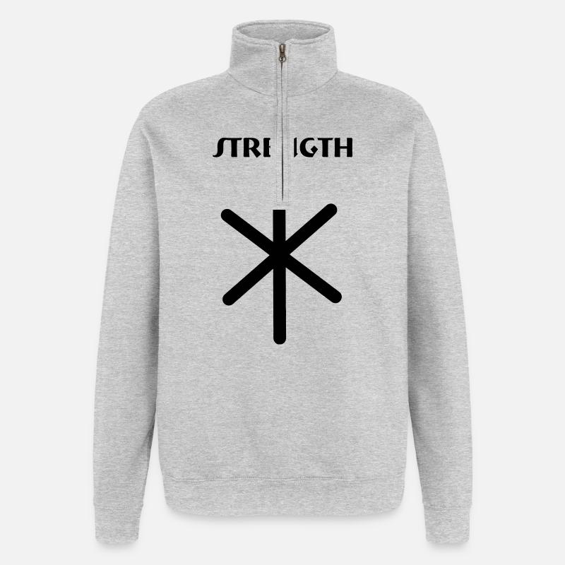 Macht Wikingerrunen mit Textstärke - Quarter-Zip-Sweatshirt - Grau meliert