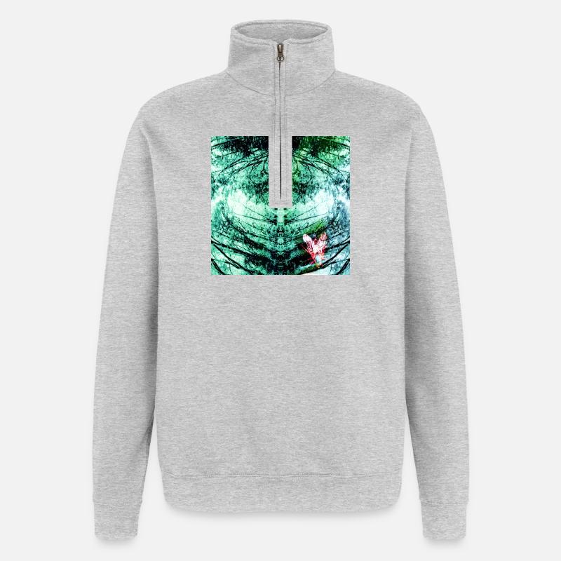Forest Reflection Teal Butterfly - Quarter-Zip Sweatshirt - heather grey