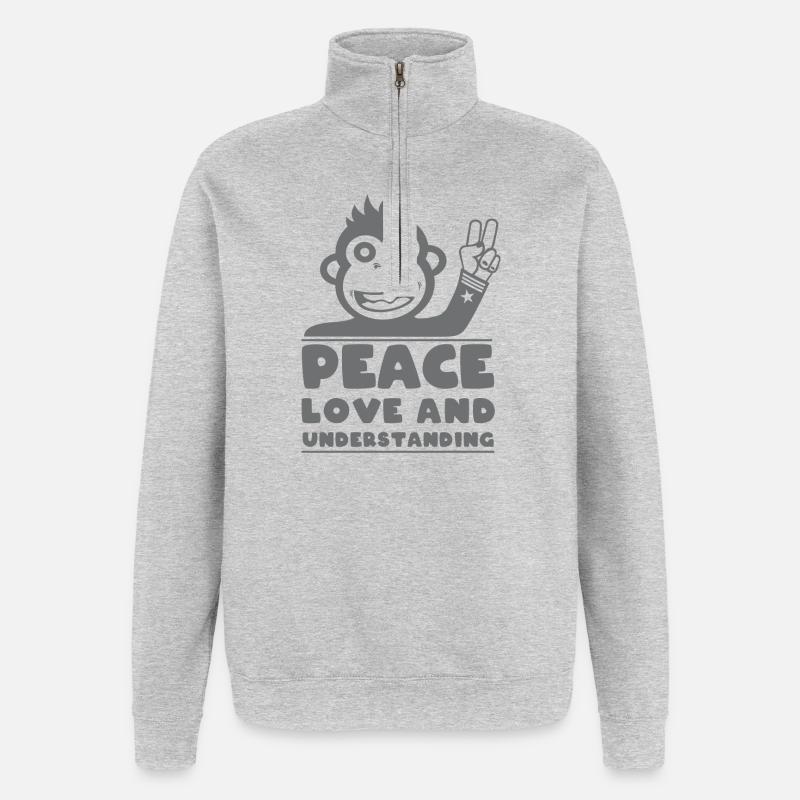 Frieden, Liebe und Verständnis - Quarter-Zip-Sweatshirt - Grau meliert