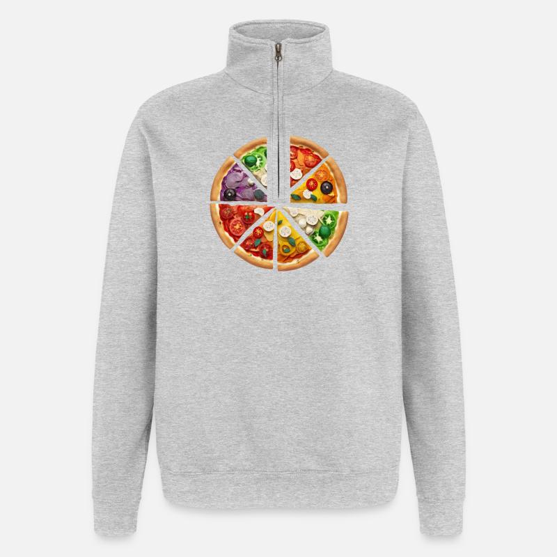 Regenbogenpizza Segmente - Quarter-Zip-Sweatshirt - Grau meliert