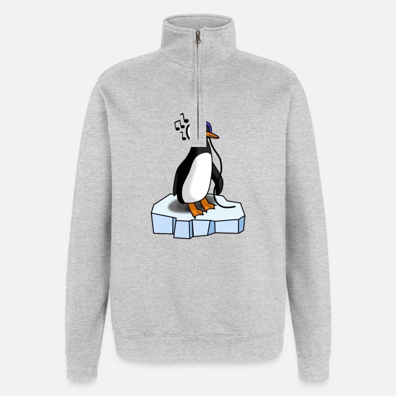 Süsser Pinguin hört Musik - Quarter-Zip-Sweatshirt - Grau meliert