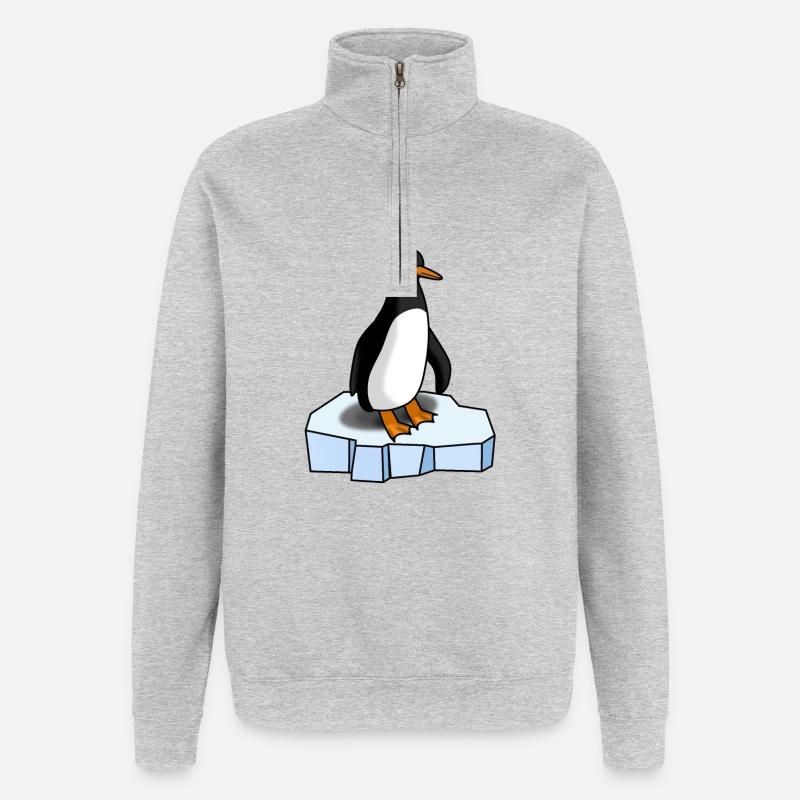 Pingouin mignon - Sweat à zip 1/4 - gris chiné