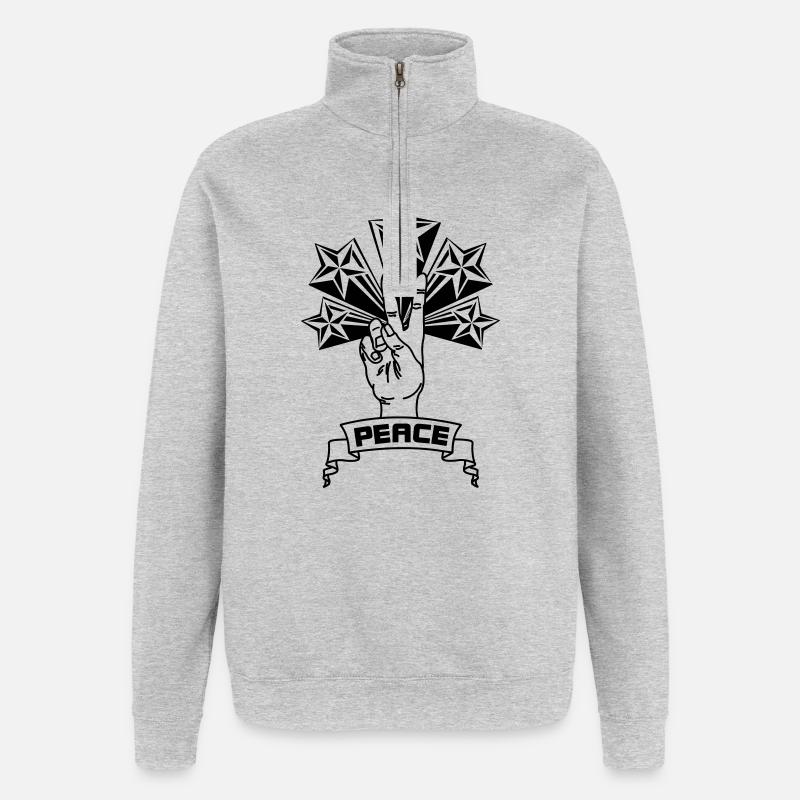 Frieden mit Sternen - Quarter-Zip-Sweatshirt - Grau meliert