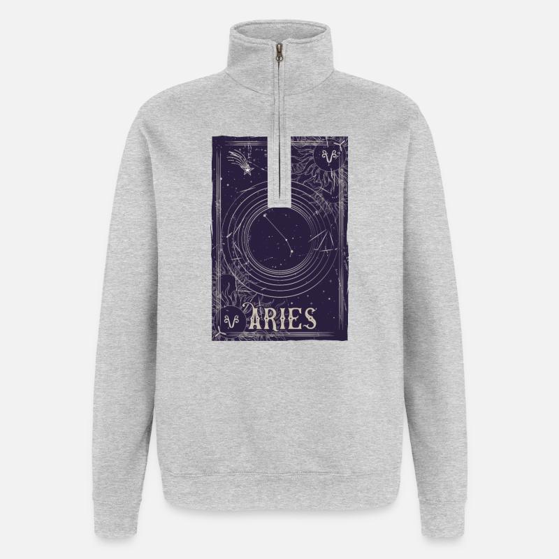 Aries Constellation Celestial Ring - Quarter-Zip Sweatshirt - heather grey