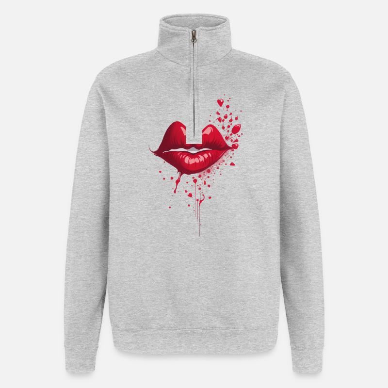 Kussrote Lippen Splash - Quarter-Zip-Sweatshirt - Grau meliert