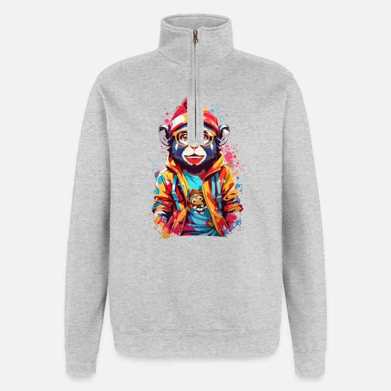 Singe cool - Sweat à zip 1/4 - gris chiné