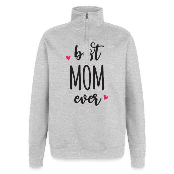 Best Mom Ever - Quarter-Zip Sweatshirt - heather grey - Front - AI Model Female 172 light (172cm) & AI Model Male 178 dark (178cm)