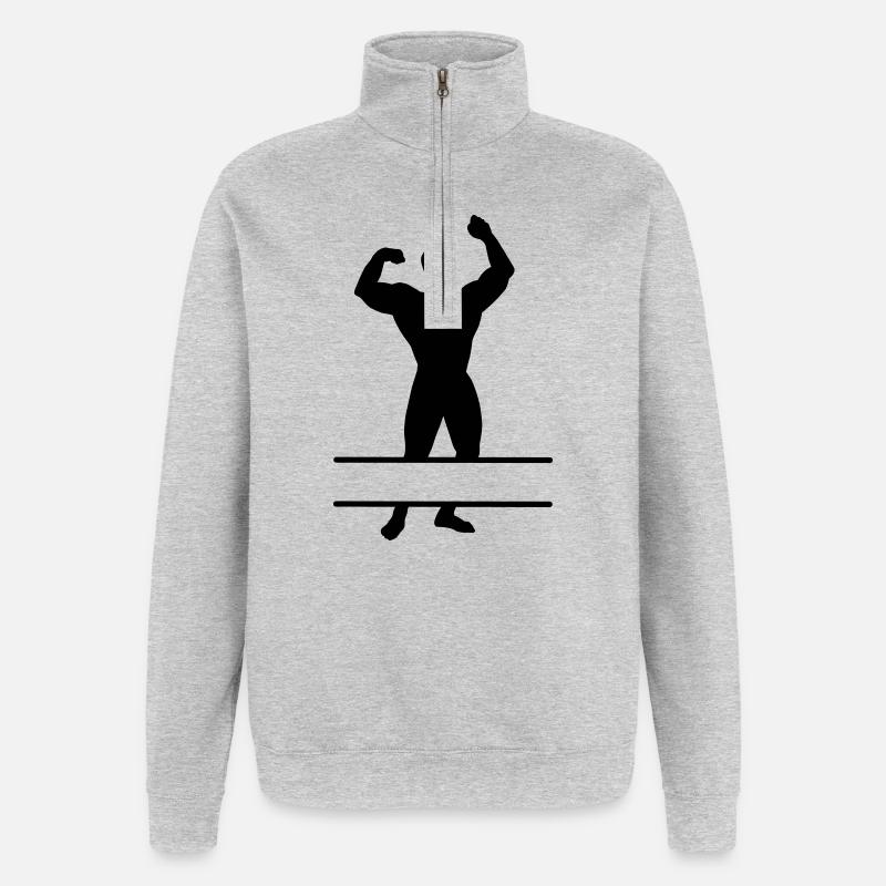 Bodybuilder avec espace texte - Sweat à zip 1/4 - gris chiné