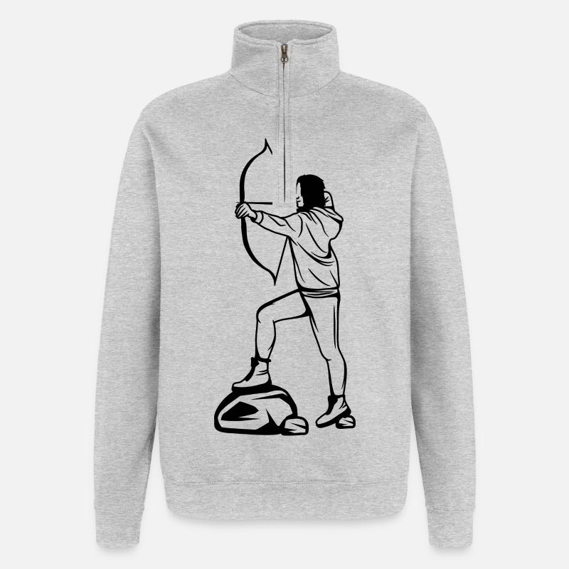 Bogenschützin Skizze - Quarter-Zip-Sweatshirt - Grau meliert