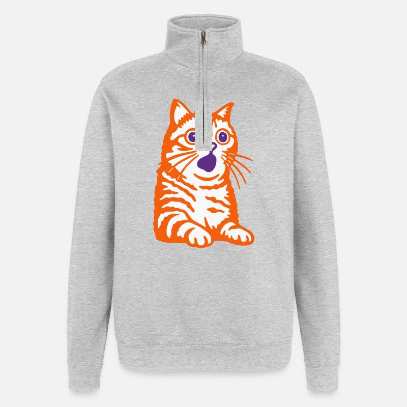 Erstaunte Katze - Quarter-Zip-Sweatshirt - Grau meliert