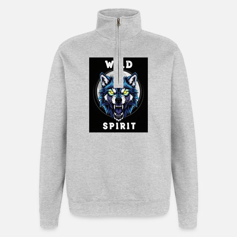 Wild Wolf Ghost Dinosaur Design - Sweat à zip 1/4 - gris chiné