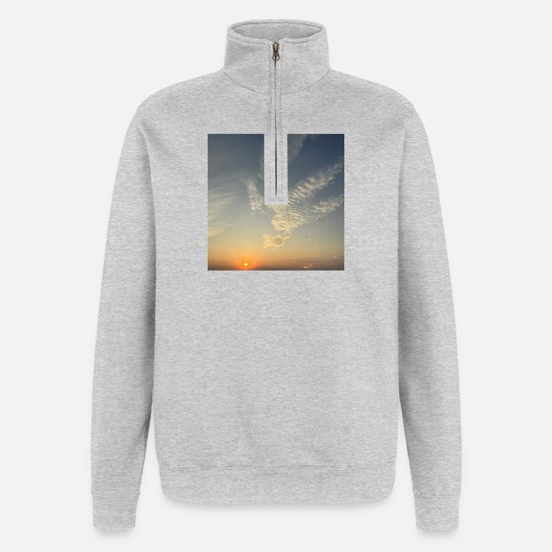 Abendhimmel mit Wolkenmeer - Quarter-Zip-Sweatshirt - Grau meliert