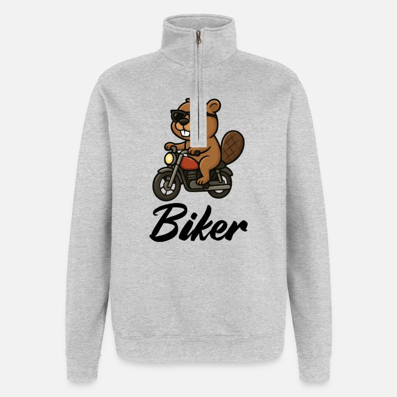 Biber Motorradfahrer mit Sonnenbrille - Quarter-Zip-Sweatshirt - Grau meliert