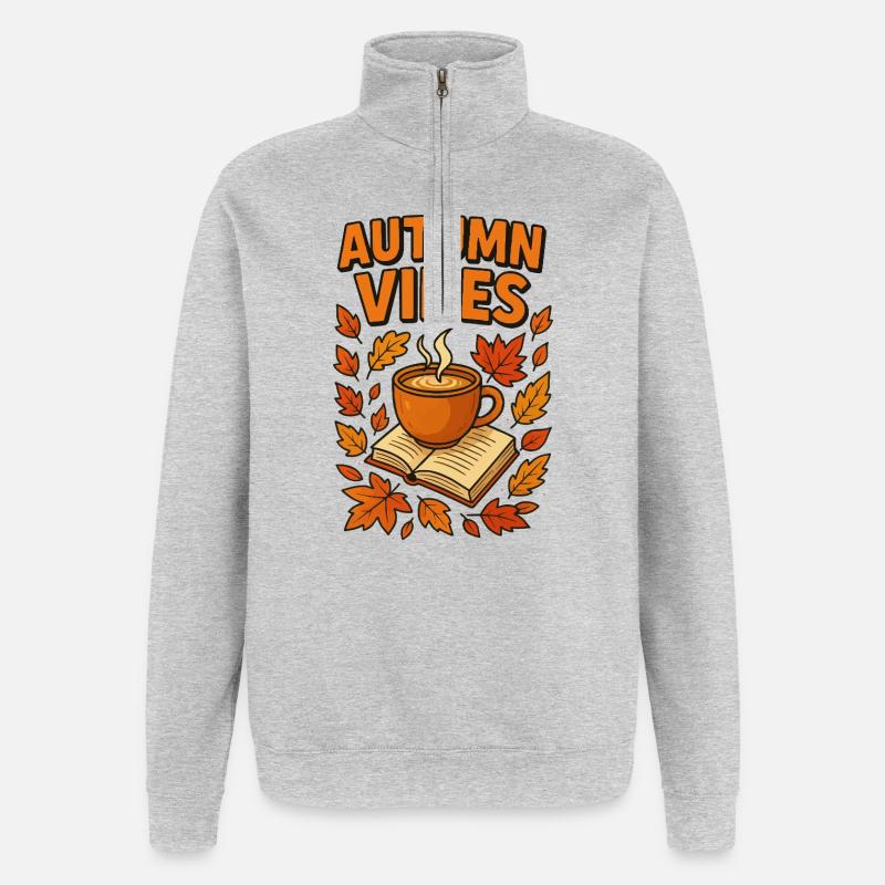 Herbstvibes Kaffee und Buch - Quarter-Zip-Sweatshirt - Grau meliert