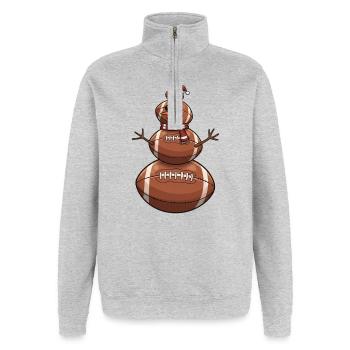 Football dessin animé bonhomme de neige - Sweat à zip 1/4 - gris chiné - Devant - AI Model Female 172 light (172cm) & AI Model Male 178 dark (178cm)