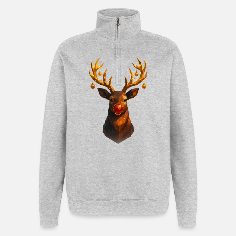 Renne de Noël Low Poly - Sweat à zip 1/4 - gris chiné