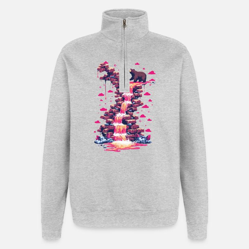 Cascade rose avec lumière d’ours - Sweat à zip 1/4 - gris chiné