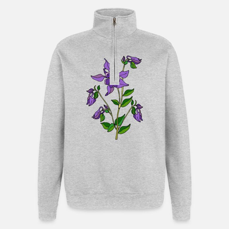 Blumen - Quarter-Zip-Sweatshirt - Grau meliert