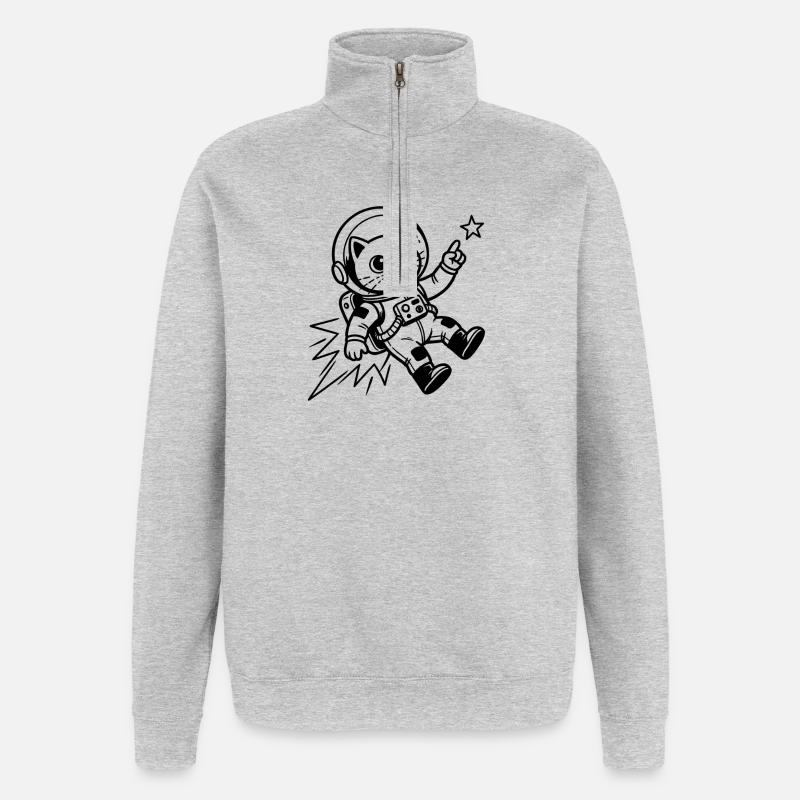 Astronaute chat dans l’espace - Sweat à zip 1/4 - gris chiné