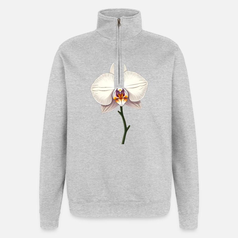 Orchidée blanche - Sweat à zip 1/4 - gris chiné