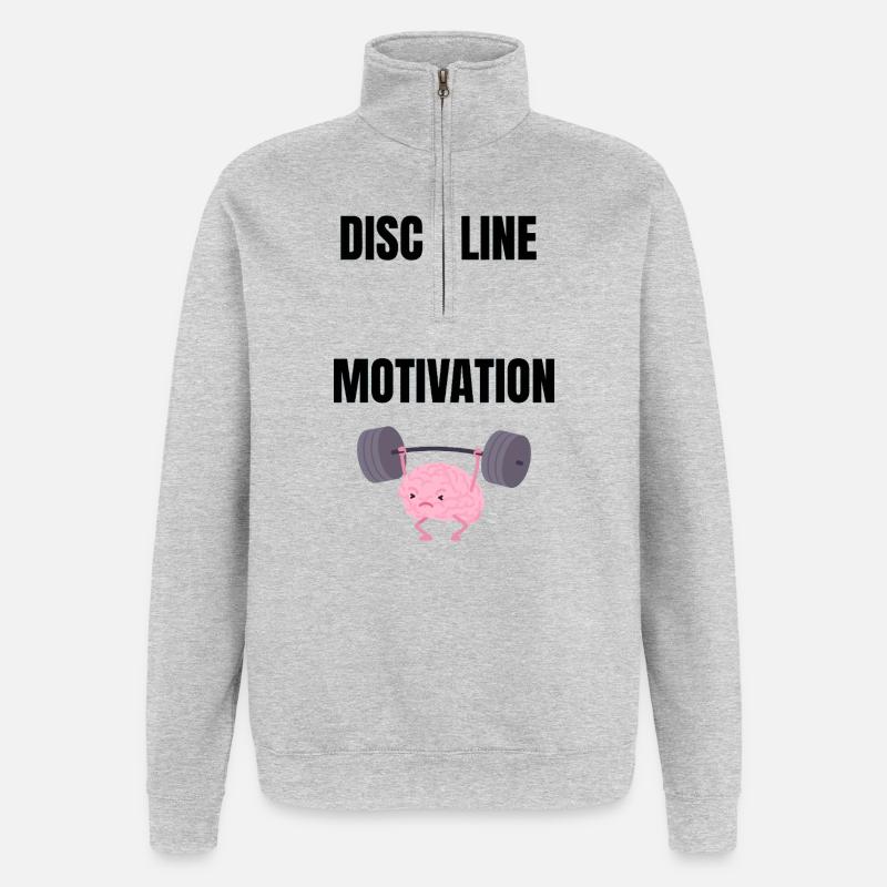 Disziplin über Motivation - Quarter-Zip-Sweatshirt - Grau meliert