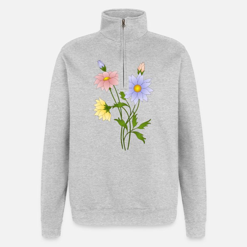 Fleur - Sweat à zip 1/4 - gris chiné