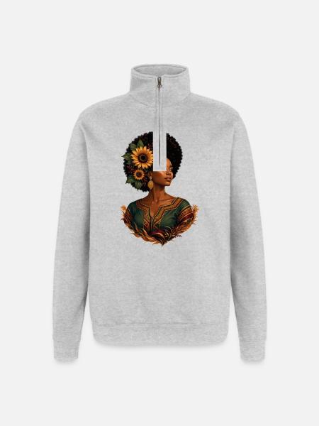 Couronne de tournesol afro - Sweat à zip 1/4 - gris chiné