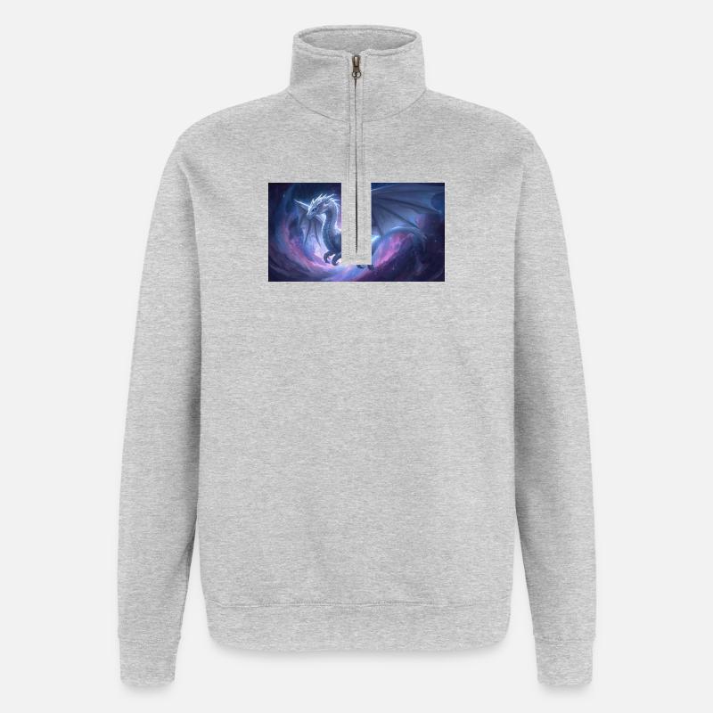 Dragon blanc aux yeux bleus - Sweat à zip 1/4 - gris chiné