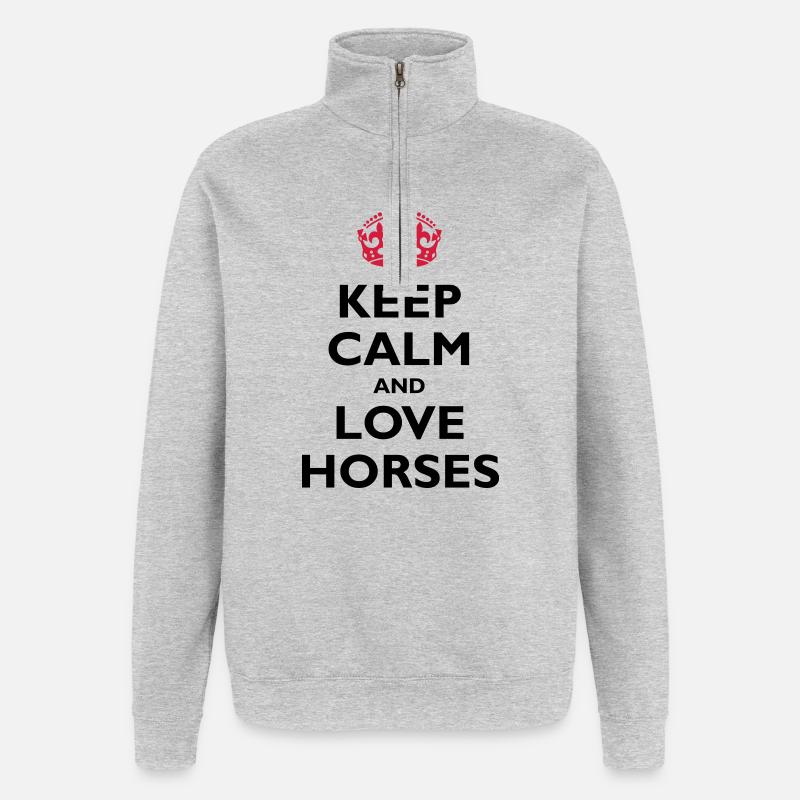 Keep Calm and Love Horses - Quarter-Zip-Sweatshirt - Grau meliert
