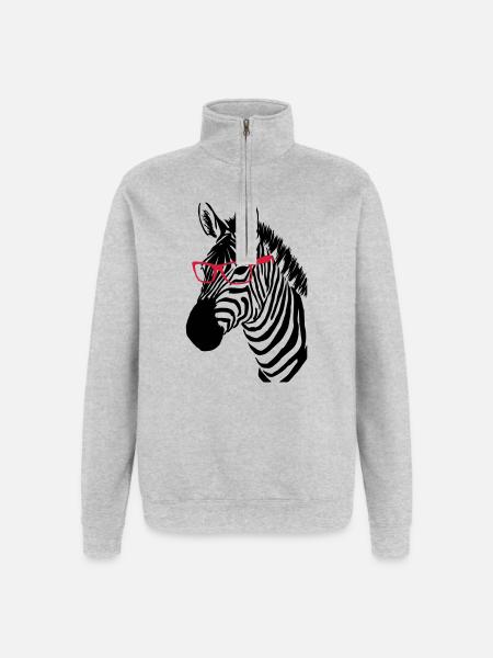 Zebra mit Brille - Quarter-Zip-Sweatshirt - Grau meliert