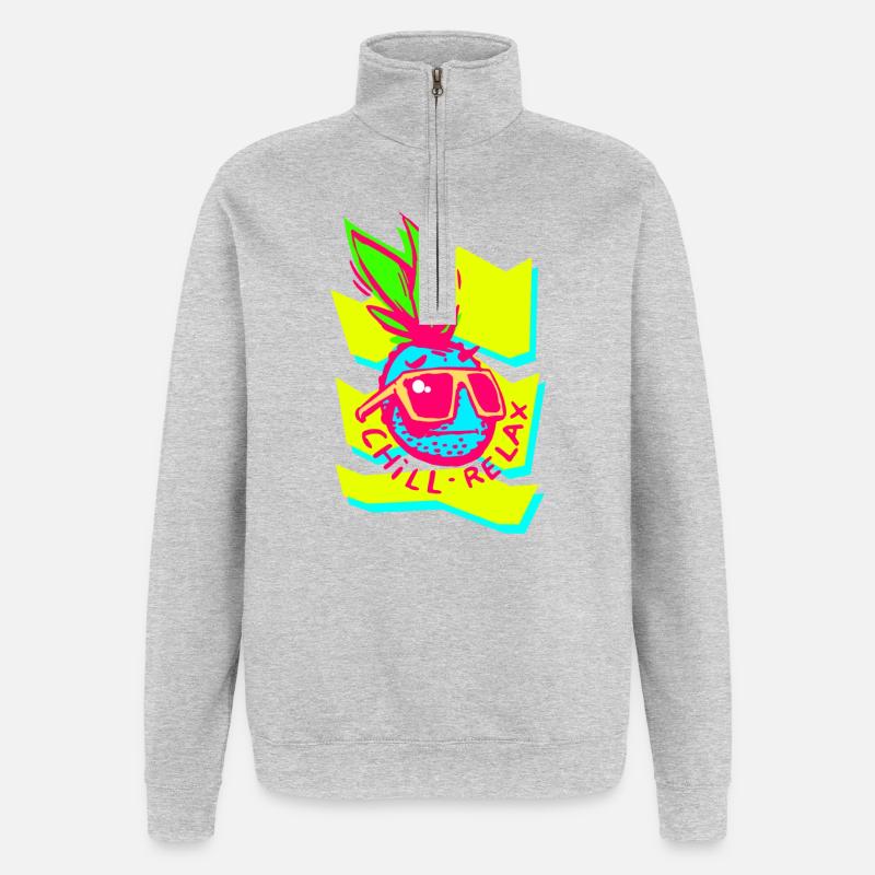 Neon Ananas Chill Relax Grafik - Quarter-Zip-Sweatshirt - Grau meliert