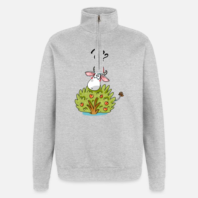 Kuh mit Busch Lustiges Tier Design - Quarter-Zip-Sweatshirt - Grau meliert
